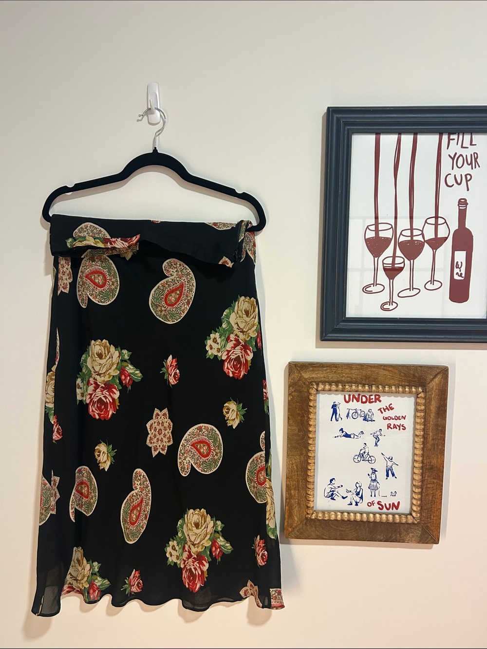 Vintage Floral Paisley Black Slip Skirt